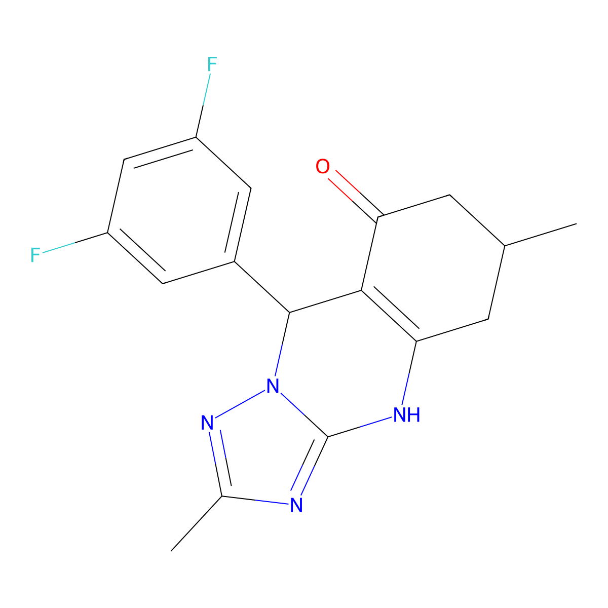 9-(3,5-difluorophenyl)-2,6-dimethyl-5,6,7,9-tetrahydro[1,2,4]triazolo[5,1-b]quinazolin-8(4H)-one molecular structure, CAS 777870-47-0