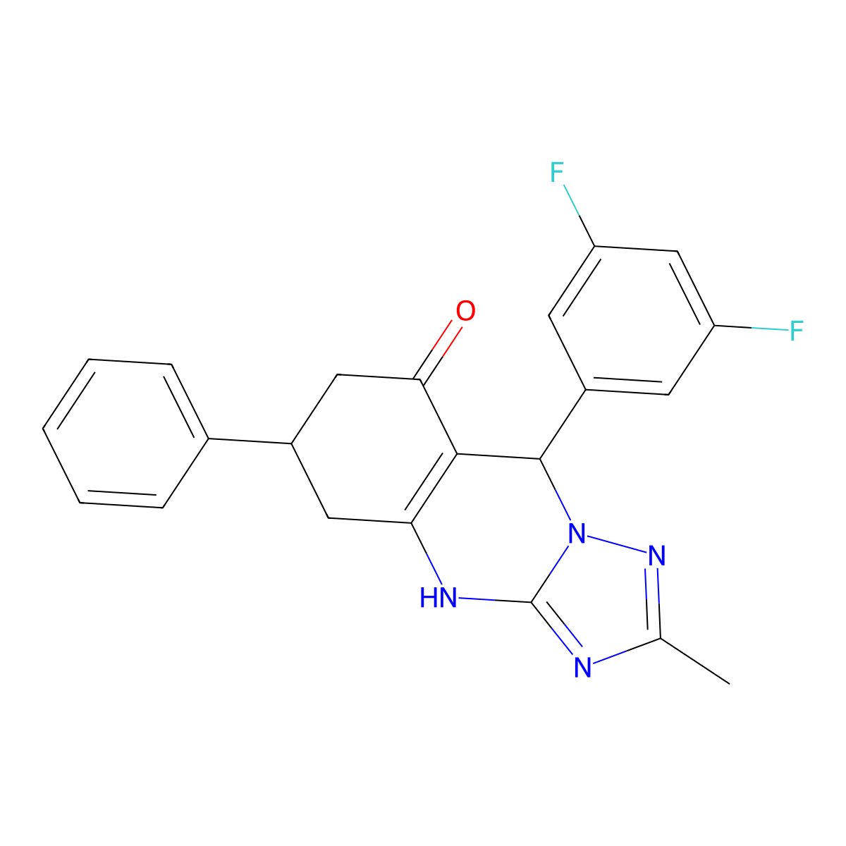 9-(3,5-difluorophenyl)-2-methyl-6-phenyl-5,6,7,9-tetrahydro[1,2,4]triazolo[5,1-b]quinazolin-8(4H)-one molecular structure, CAS 777870-49-2