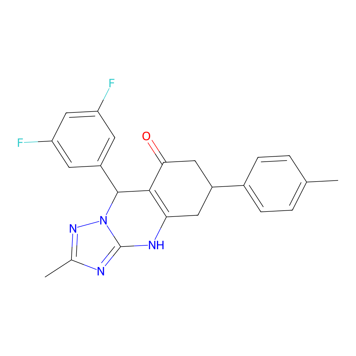 9-(3,5-difluorophenyl)-2-methyl-6-(4-methylphenyl)-5,6,7,9-tetrahydro[1,2,4]triazolo[5,1-b]quinazolin-8(4H)-one molecular structure, CAS 777870-51-6