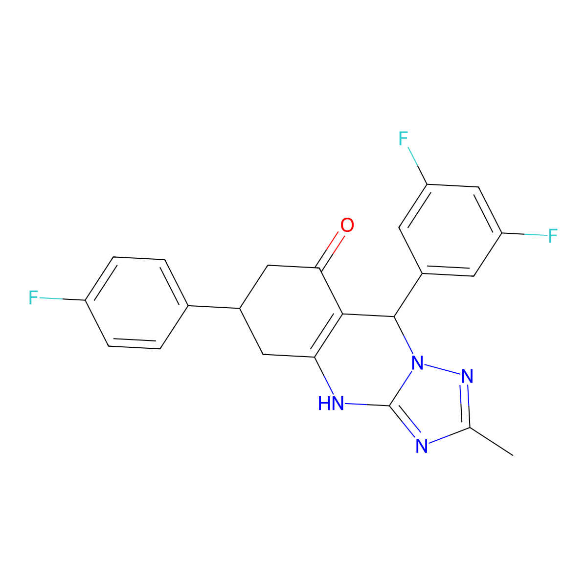 9-(3,5-difluorophenyl)-6-(4-fluorophenyl)-2-methyl-5,6,7,9-tetrahydro[1,2,4]triazolo[5,1-b]quinazolin-8(4H)-one molecular structure, CAS 777870-53-8