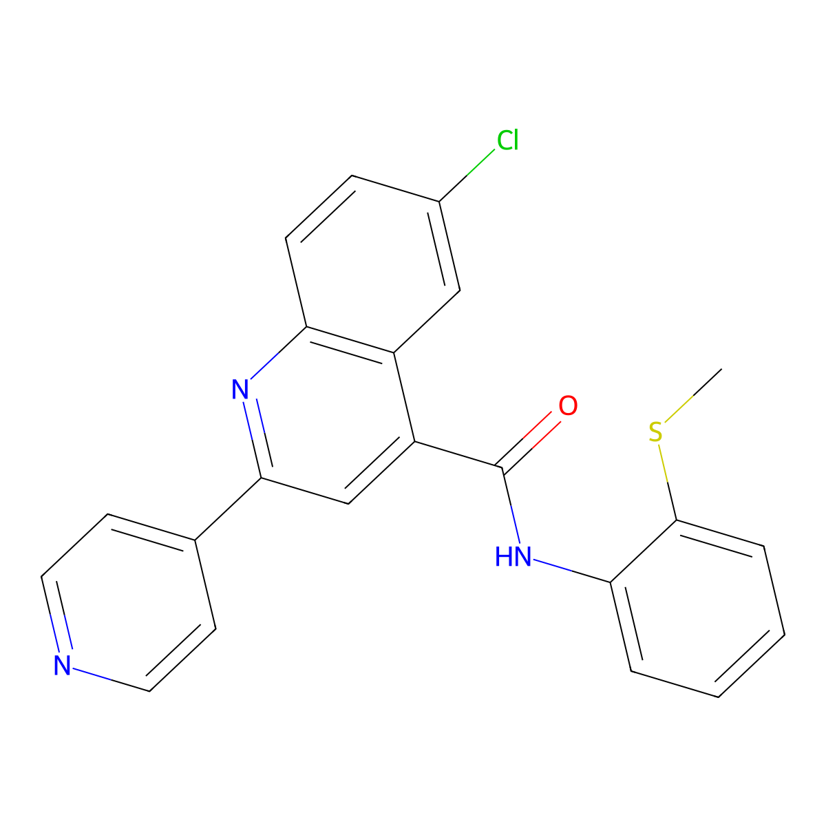 6-chloro-N-(2-methylsulfanylphenyl)-2-pyridin-4-ylquinoline-4-carboxamide molecular structure, CAS 777870-56-1