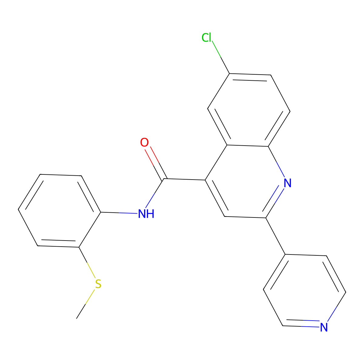 6-chloro-N-(2-methylsulfanylphenyl)-2-pyridin-4-ylquinoline-4-carboxamide molecular structure, CAS 777870-56-1