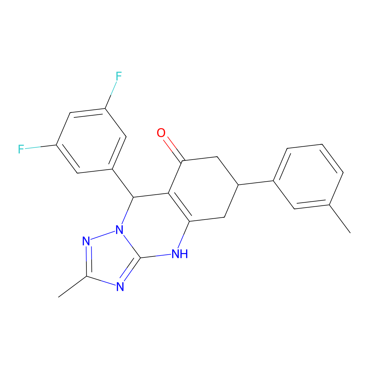 9-(3,5-difluorophenyl)-2-methyl-6-(3-methylphenyl)-5,6,7,9-tetrahydro[1,2,4]triazolo[5,1-b]quinazolin-8(4H)-one molecular structure, CAS 777870-61-8