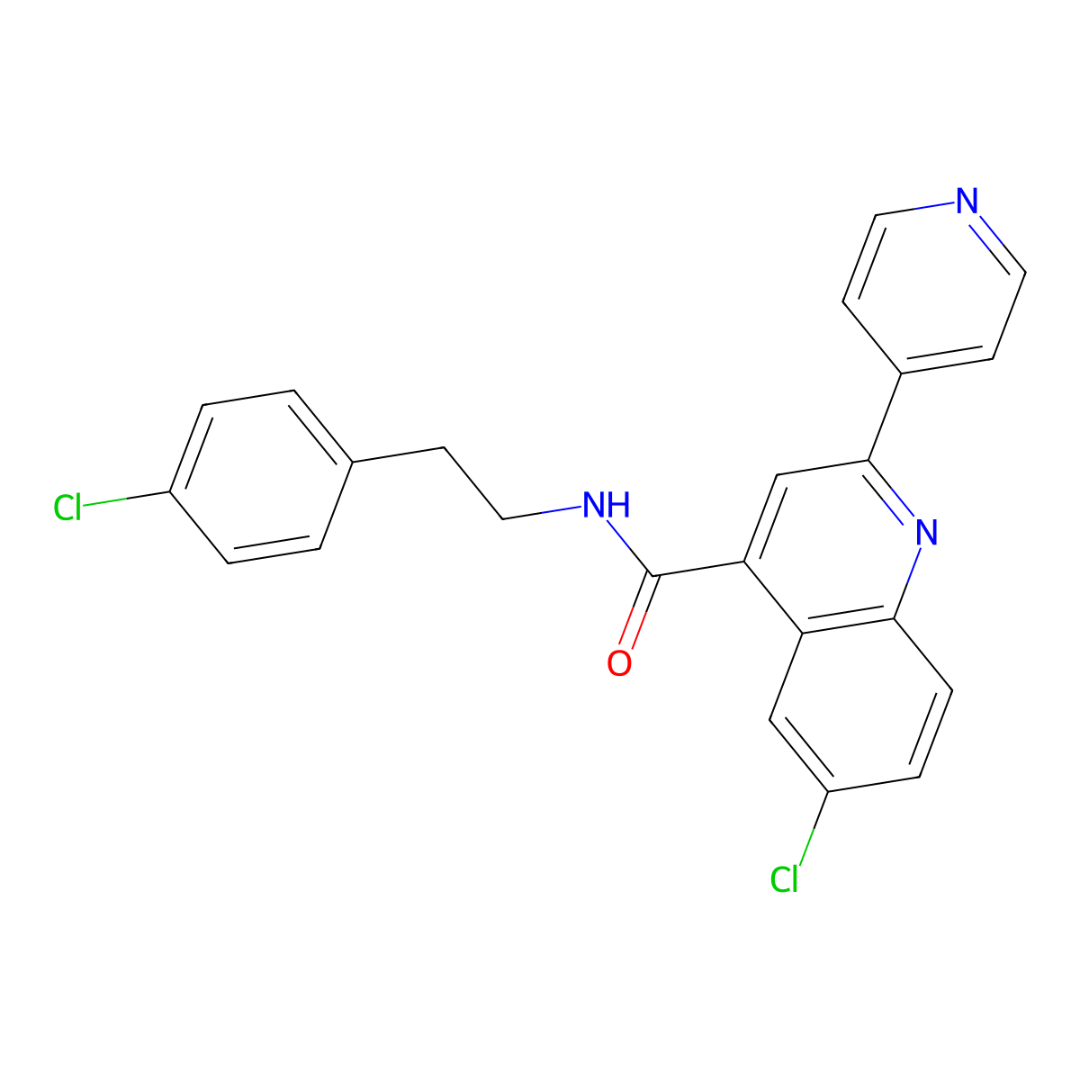 6-chloro-N-[2-(4-chlorophenyl)ethyl]-2-pyridin-4-ylquinoline-4-carboxamide molecular structure, CAS 777870-70-9