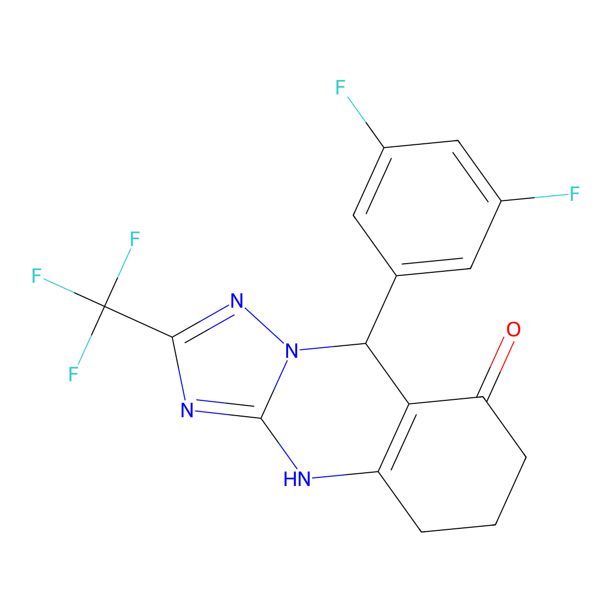 9-(3,5-difluorophenyl)-2-(trifluoromethyl)-5,6,7,9-tetrahydro[1,2,4]triazolo[5,1-b]quinazolin-8(4H)-one molecular structure, CAS 777870-73-2