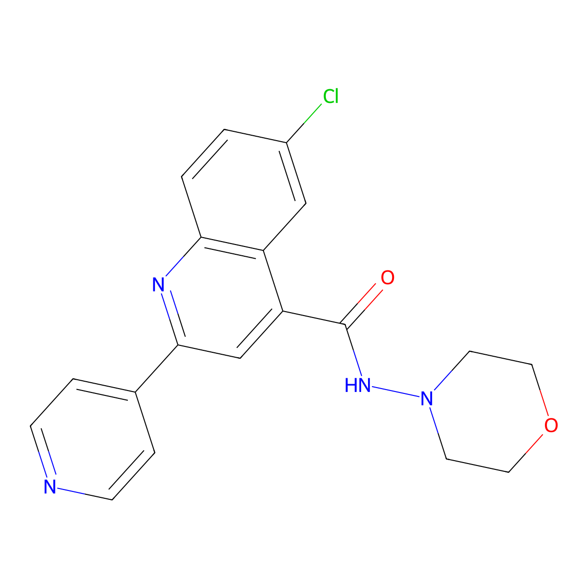 6-chloro-N-morpholin-4-yl-2-pyridin-4-ylquinoline-4-carboxamide molecular structure, CAS 777870-87-8