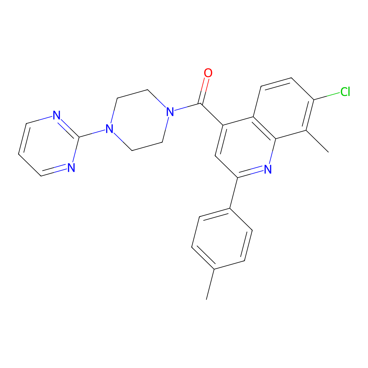 [7-Chloro-8-methyl-2-(4-methylphenyl)quinolin-4-yl]-(4-pyrimidin-2-ylpiperazin-1-yl)methanone molecular structure, CAS 777870-95-8