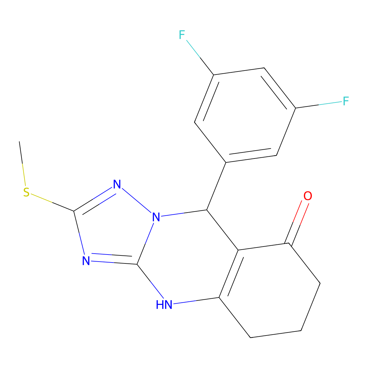 9-(3,5-difluorophenyl)-2-(methylsulfanyl)-5,6,7,9-tetrahydro[1,2,4]triazolo[5,1-b]quinazolin-8(4H)-one molecular structure, CAS 777871-09-7