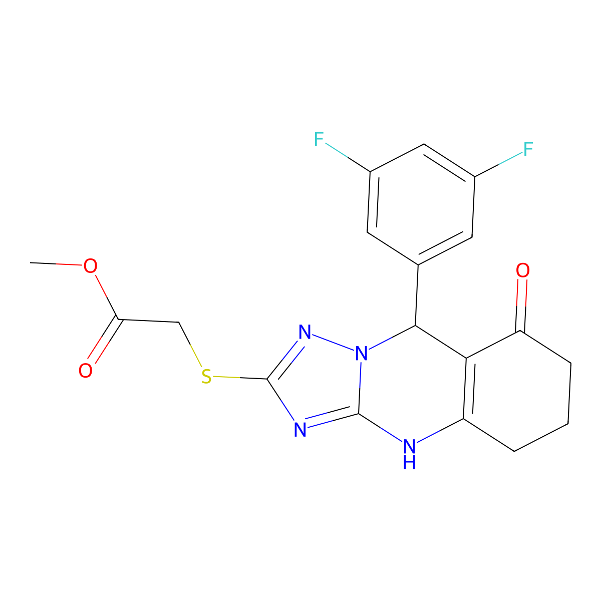 Methyl {[9-(3,5-difluorophenyl)-8-oxo-4,5,6,7,8,9-hexahydro[1,2,4]triazolo[5,1-b]quinazolin-2-yl]sulfanyl}acetate molecular structure, CAS 777871-23-5