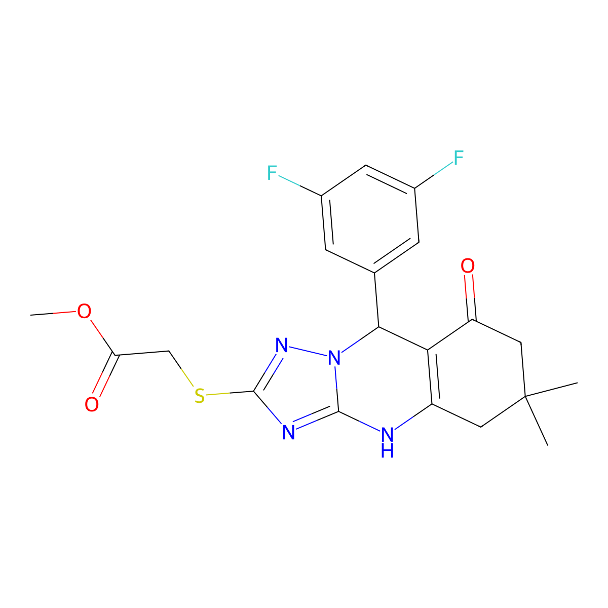 Methyl {[9-(3,5-difluorophenyl)-6,6-dimethyl-8-oxo-4,5,6,7,8,9-hexahydro[1,2,4]triazolo[5,1-b]quinazolin-2-yl]sulfanyl}acetate molecular structure, CAS 777871-25-7