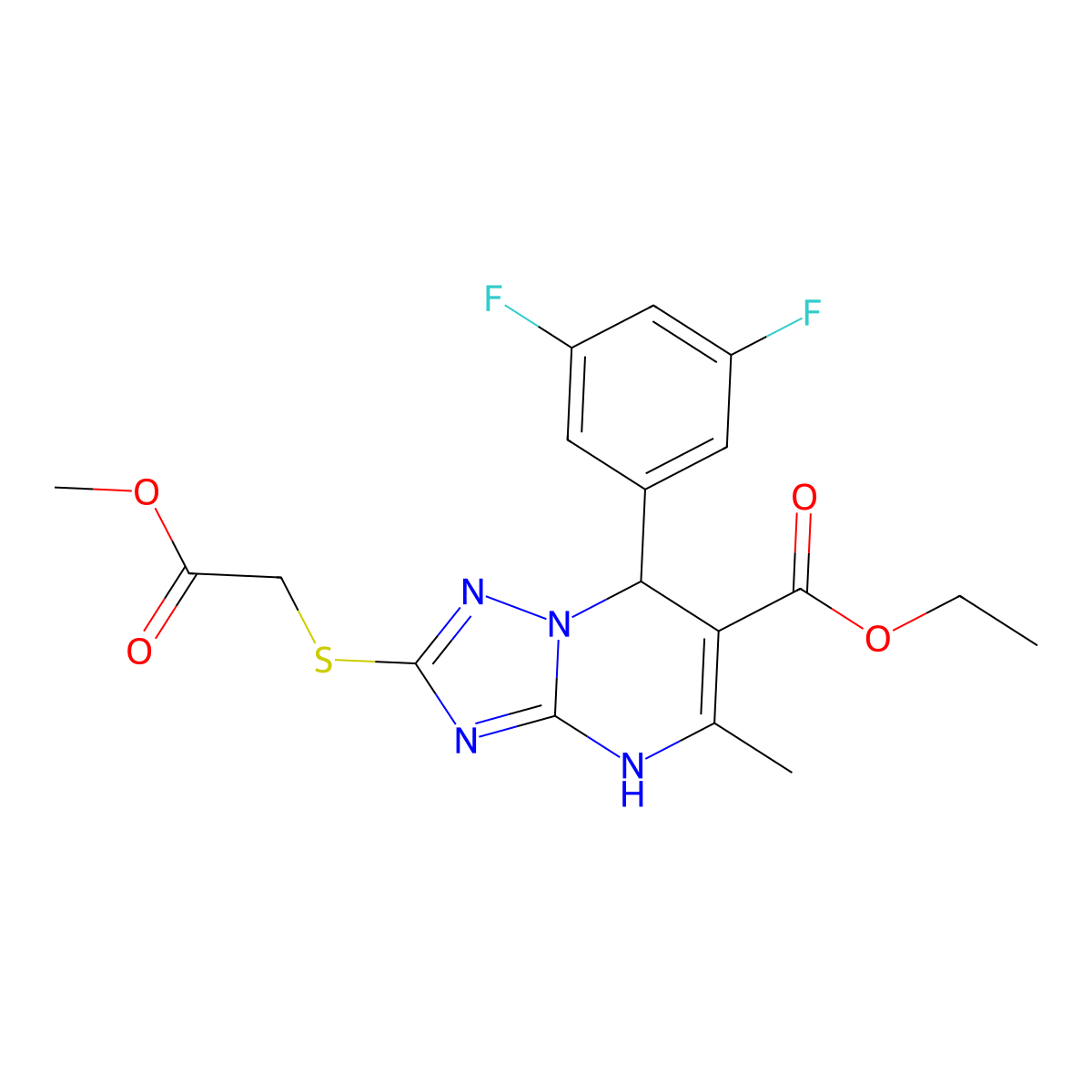 Ethyl 7-(3,5-difluorophenyl)-2-[(2-methoxy-2-oxoethyl)sulfanyl]-5-methyl-4,7-dihydro[1,2,4]triazolo[1,5-a]pyrimidine-6-carboxylate molecular structure, CAS 777871-35-9