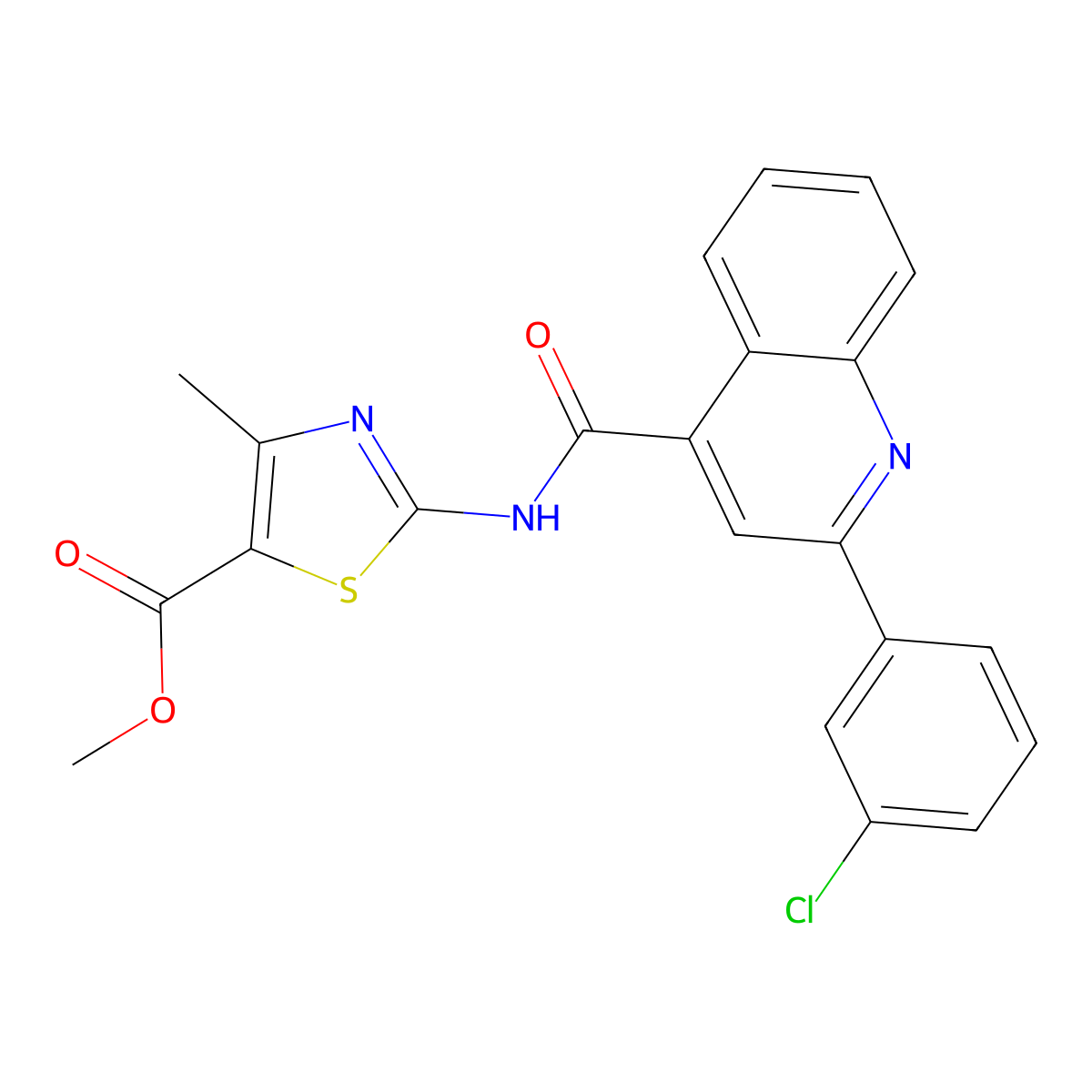 Methyl 2-({[2-(3-chlorophenyl)quinolin-4-yl]carbonyl}amino)-4-methyl-1,3-thiazole-5-carboxylate molecular structure, CAS 777871-46-2