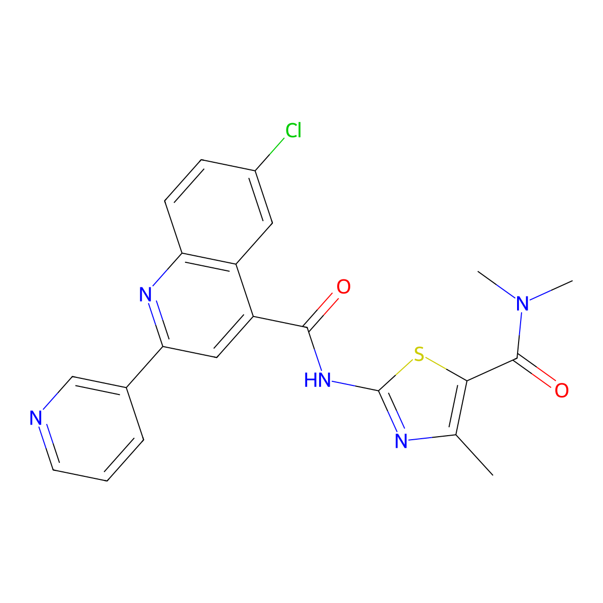 2-[(6-chloro-2-pyridin-3-ylquinoline-4-carbonyl)amino]-N,N,4-trimethyl-1,3-thiazole-5-carboxamide molecular structure, CAS 777871-50-8