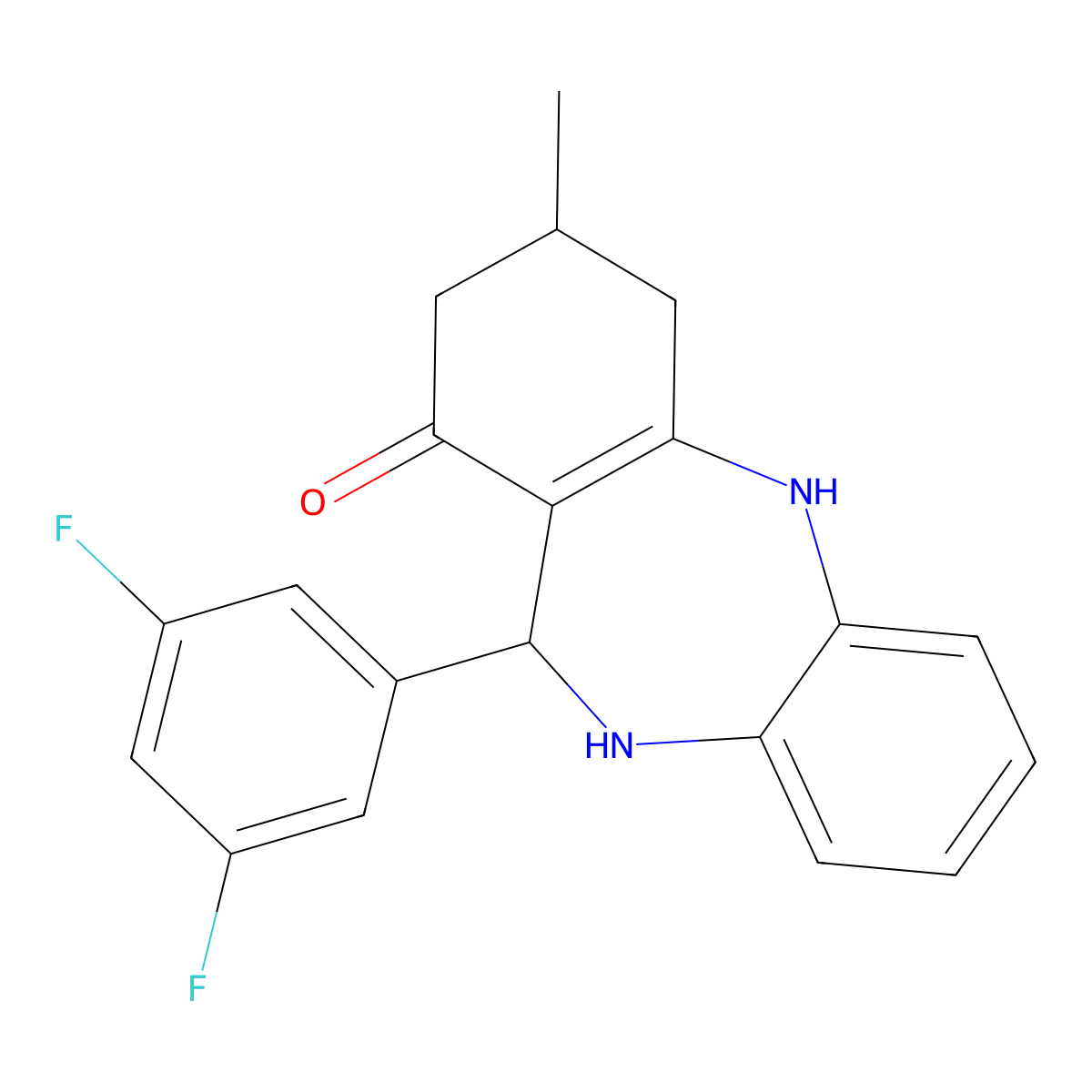 11-(3,5-difluorophenyl)-3-methyl-2,3,4,5,10,11-hexahydro-1H-dibenzo[b,e][1,4]diazepin-1-one molecular structure, CAS 777871-59-7
