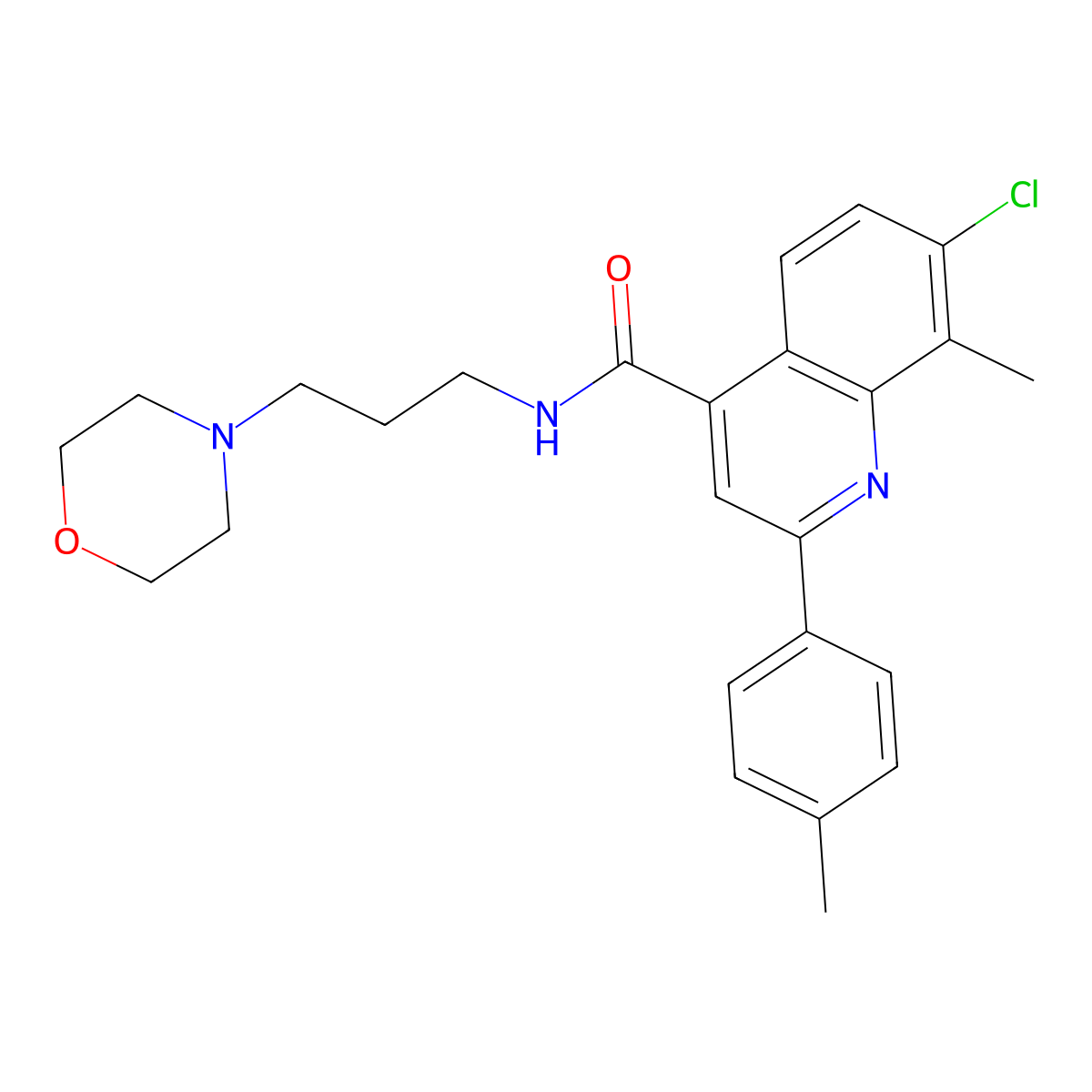 7-chloro-8-methyl-2-(4-methylphenyl)-N-(3-morpholin-4-ylpropyl)quinoline-4-carboxamide molecular structure, CAS 777871-66-6