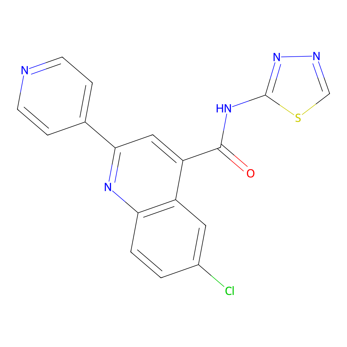 6-chloro-2-pyridin-4-yl-N-(1,3,4-thiadiazol-2-yl)quinoline-4-carboxamide molecular structure, CAS 777871-72-4