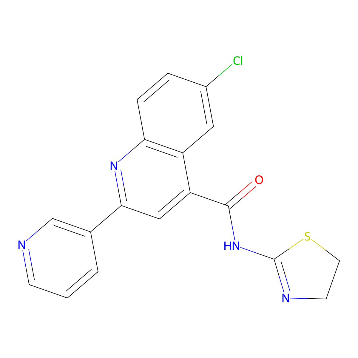 6-chloro-N-(4,5-dihydro-1,3-thiazol-2-yl)-2-pyridin-3-ylquinoline-4-carboxamide molecular structure, CAS 777871-80-4