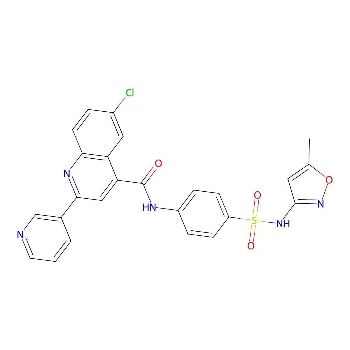 6-chloro-N-(4-{[(5-methyl-3-isoxazolyl)amino]sulfonyl}phenyl)-2-(3-pyridinyl)-4-quinolinecarboxamide molecular structure, CAS 777872-00-1