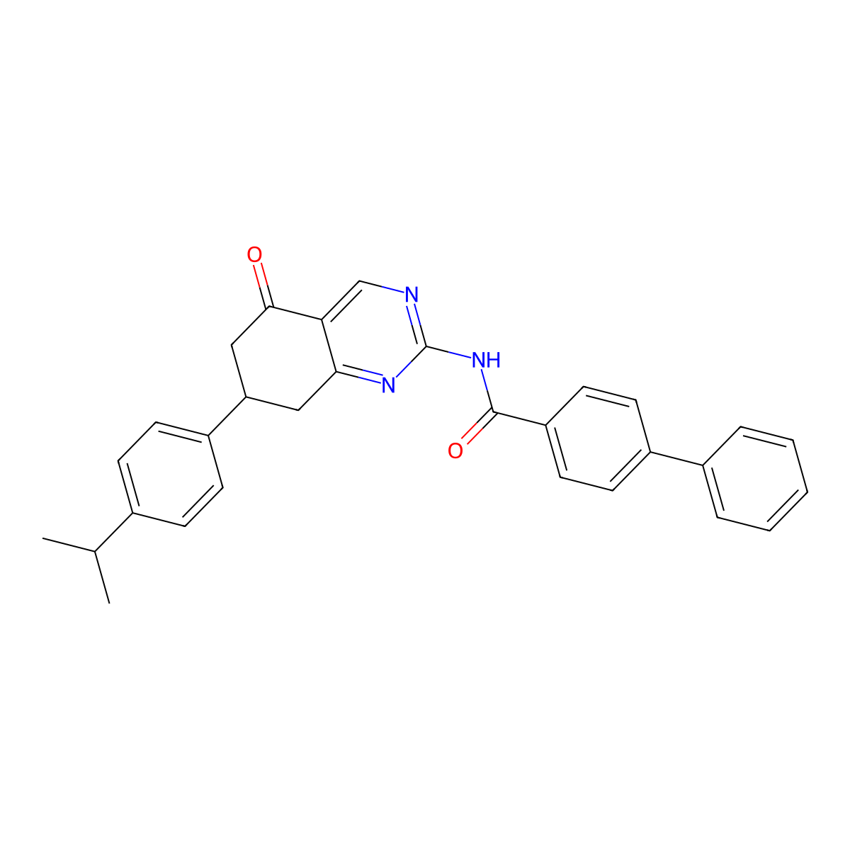 N-{5-oxo-7-[4-(propan-2-yl)phenyl]-5,6,7,8-tetrahydroquinazolin-2-yl}biphenyl-4-carboxamide molecular structure, CAS 777872-13-6