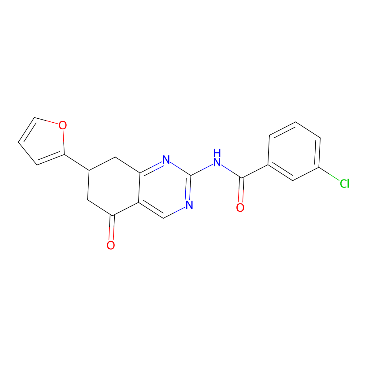 3-chloro-N-(7-(furan-2-yl)-5-oxo-5,6,7,8-tetrahydroquinazolin-2-yl)benzamide molecular structure, CAS 777872-22-7