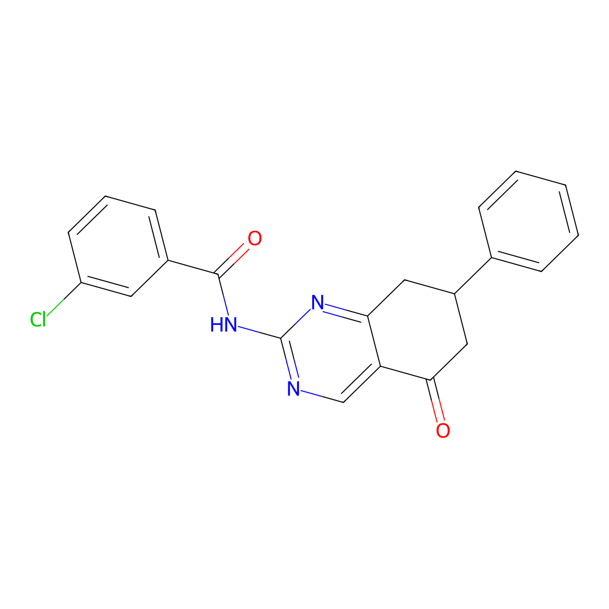 3-chloro-N-(5-oxo-7-phenyl-5,6,7,8-tetrahydroquinazolin-2-yl)benzamide molecular structure, CAS 777872-24-9