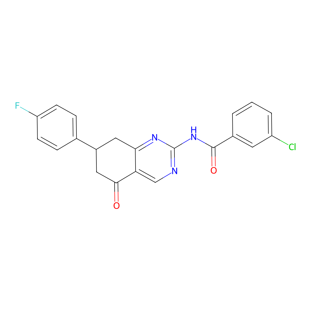 3-chloro-N-[7-(4-fluorophenyl)-5-oxo-5,6,7,8-tetrahydroquinazolin-2-yl]benzamide molecular structure, CAS 777872-26-1
