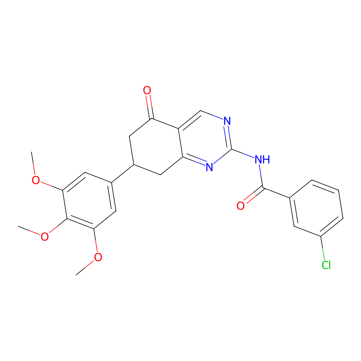 3-chloro-N-[5-oxo-7-(3,4,5-trimethoxyphenyl)-5,6,7,8-tetrahydroquinazolin-2-yl]benzamide molecular structure, CAS 777872-32-9