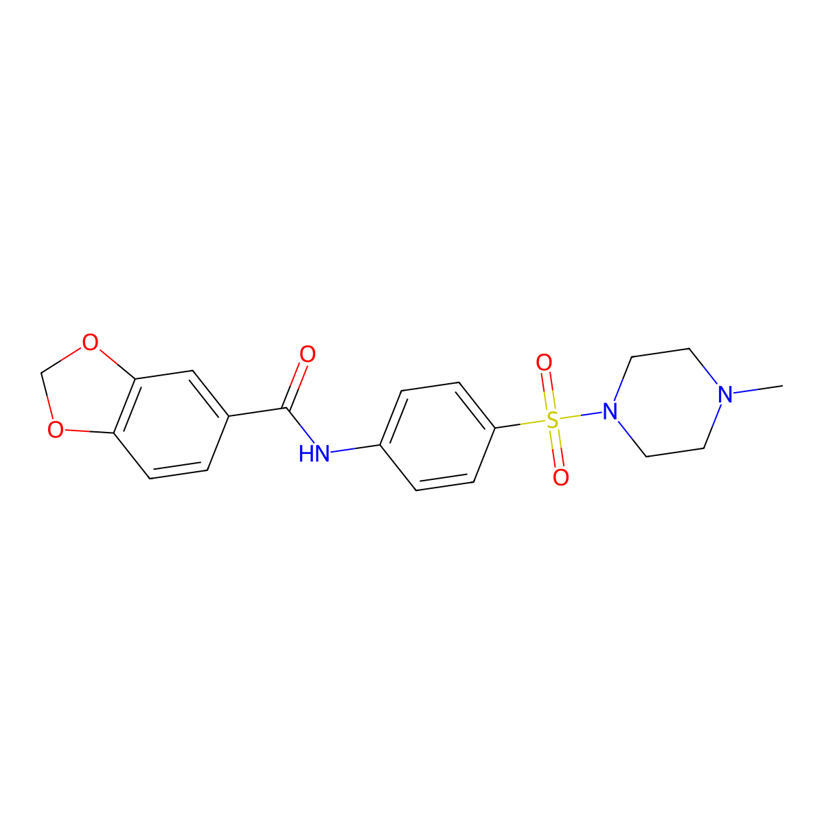 N-[4-(4-methylpiperazin-1-yl)sulfonylphenyl]-1,3-benzodioxole-5-carboxamide molecular structure, CAS 777872-37-4