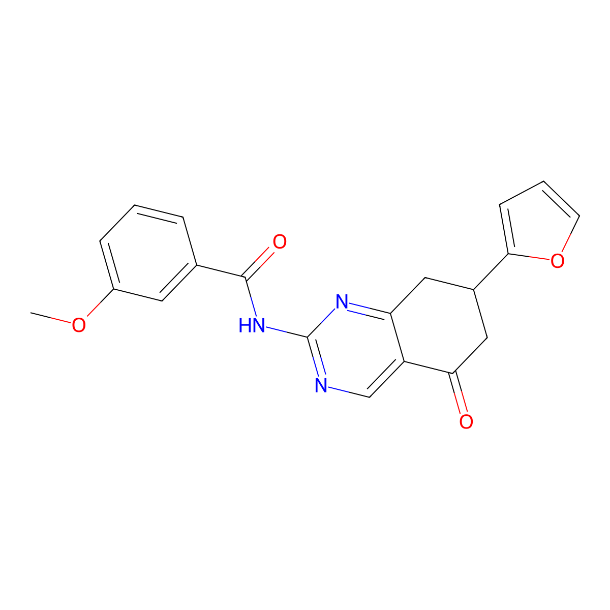 N-[7-(furan-2-yl)-5-oxo-5,6,7,8-tetrahydroquinazolin-2-yl]-3-methoxybenzamide molecular structure, CAS 777872-50-1