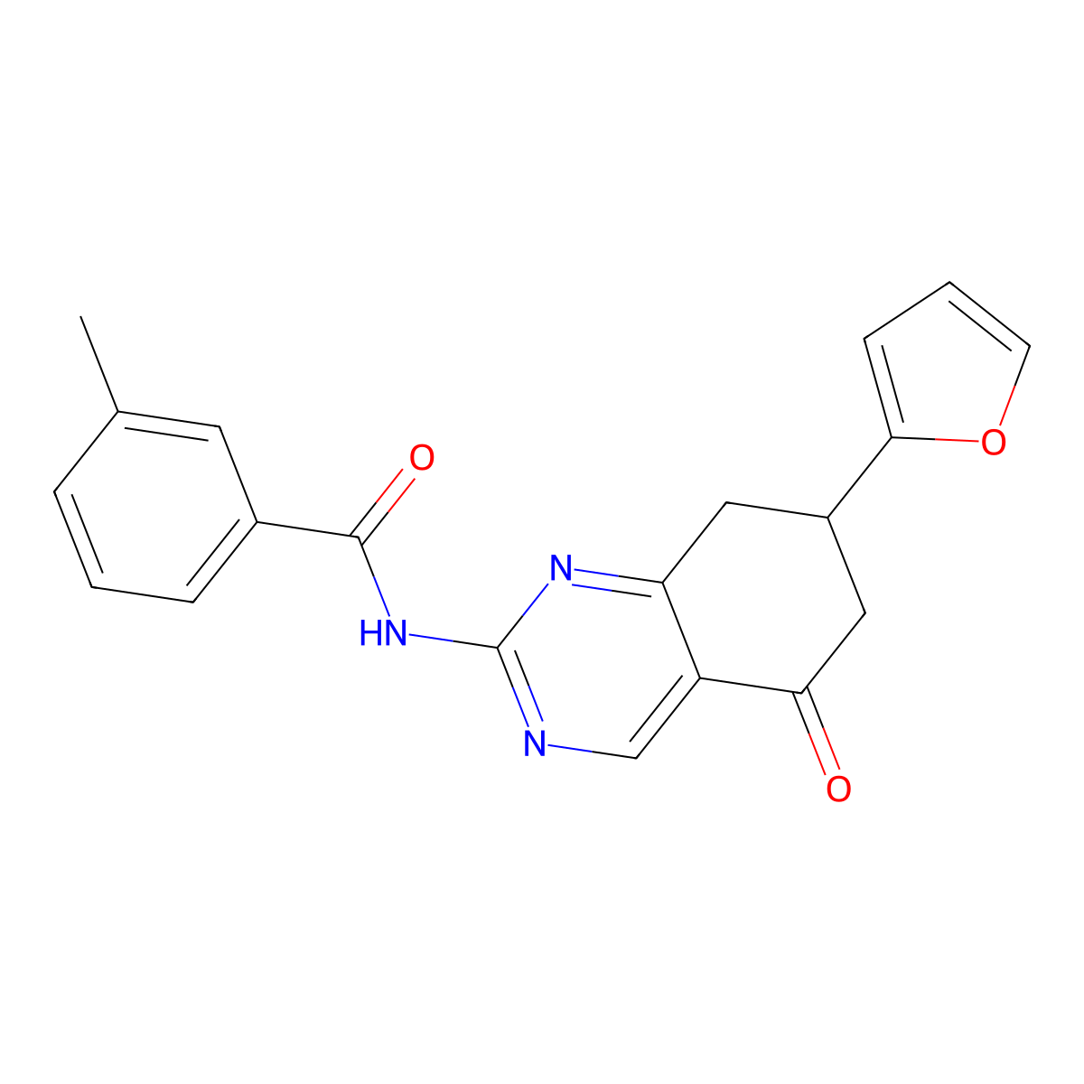 N-[7-(furan-2-yl)-5-oxo-5,6,7,8-tetrahydroquinazolin-2-yl]-3-methylbenzamide molecular structure, CAS 777872-52-3