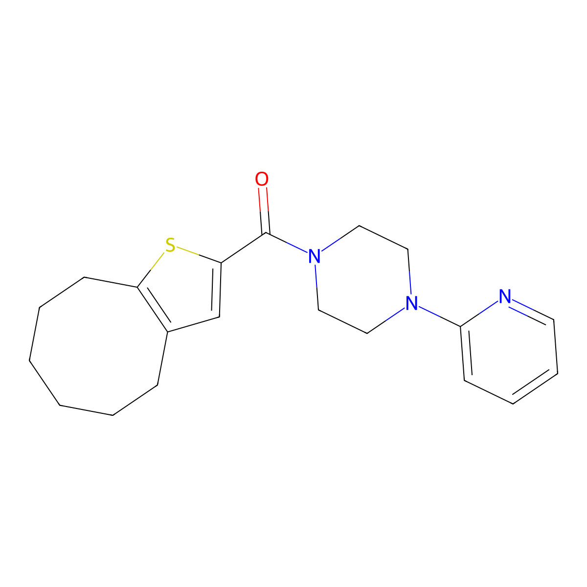 4,5,6,7,8,9-Hexahydrocycloocta[b]thiophen-2-yl-(4-pyridin-2-ylpiperazin-1-yl)methanone molecular structure, CAS 777872-65-8