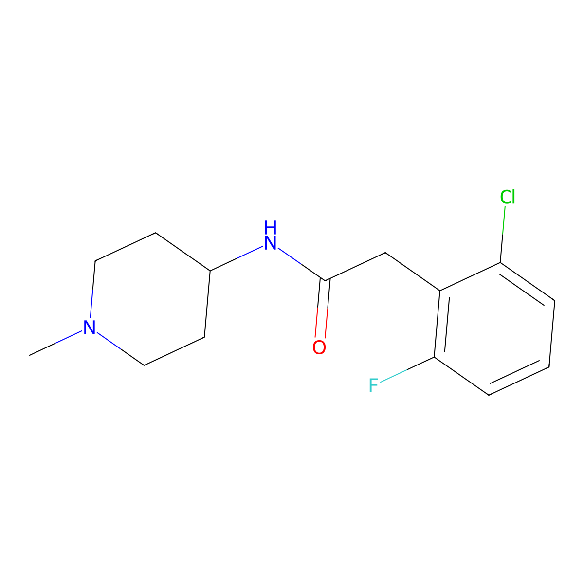 2-(2-chloro-6-fluorophenyl)-N-(1-methylpiperidin-4-yl)acetamide molecular structure, CAS 777872-77-2