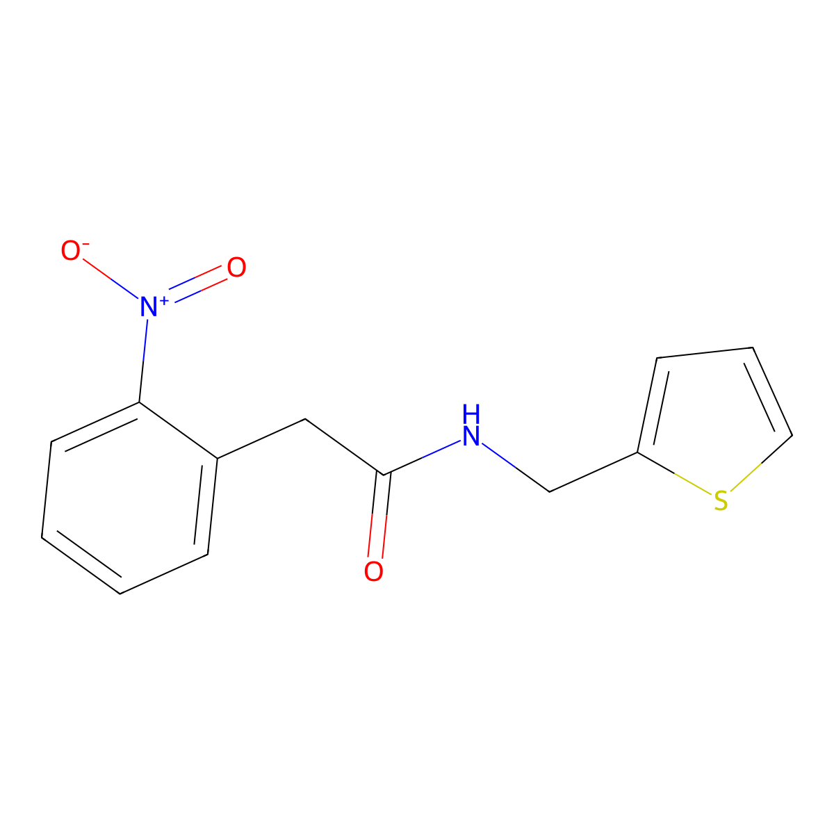 2-(2-nitrophenyl)-N-(thiophen-2-ylmethyl)acetamide molecular structure, CAS 777872-85-2