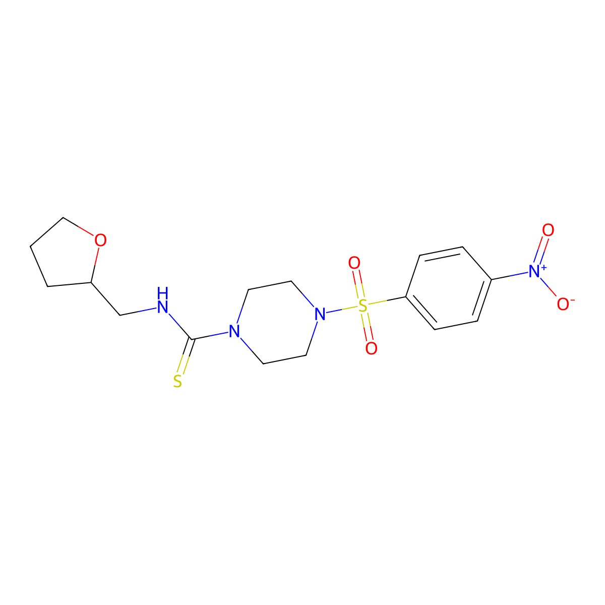 4-(4-nitrophenyl)sulfonyl-N-(oxolan-2-ylmethyl)piperazine-1-carbothioamide molecular structure, CAS 777873-24-2