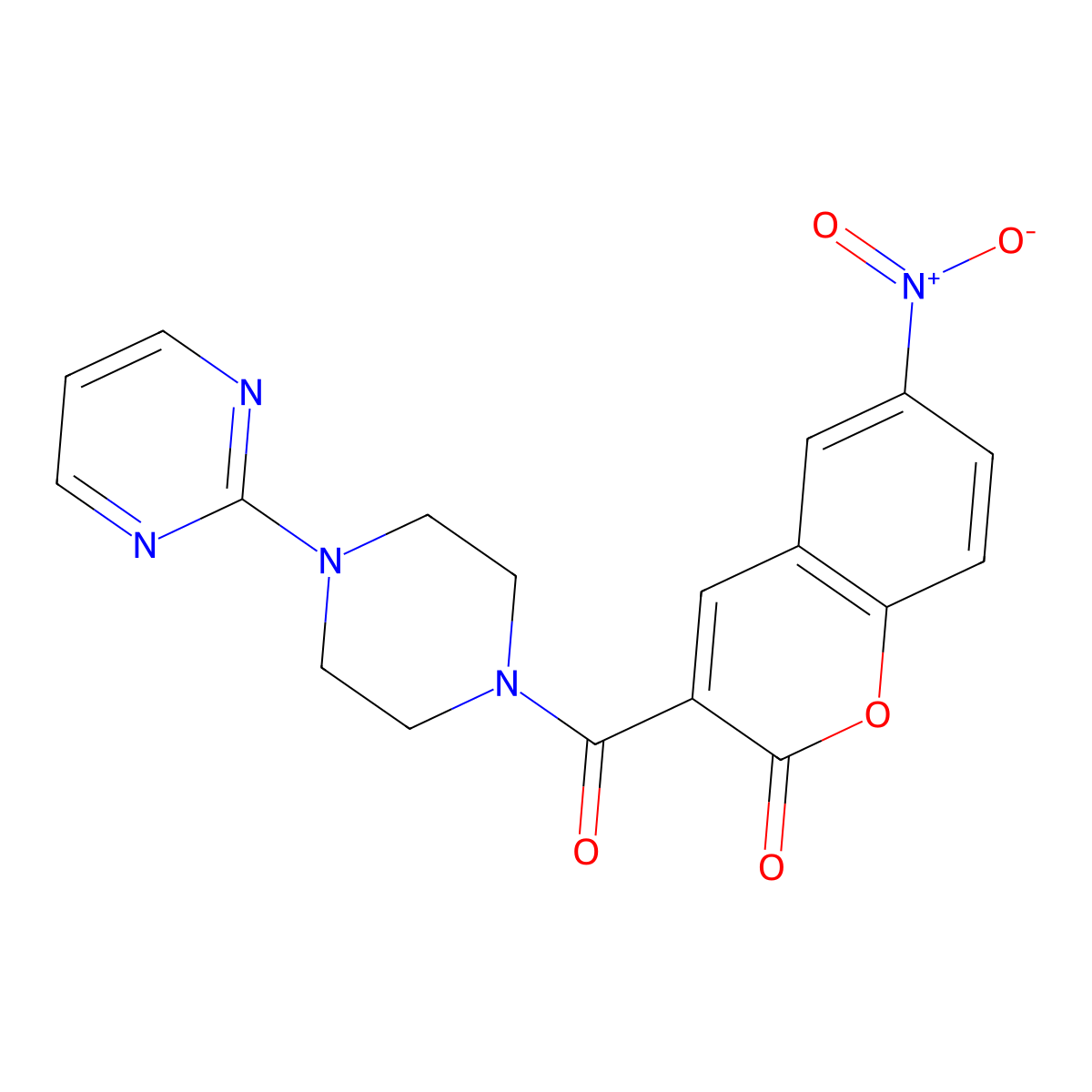 6-Nitro-3-(4-pyrimidin-2-ylpiperazine-1-carbonyl)chromen-2-one molecular structure, CAS 777873-34-4