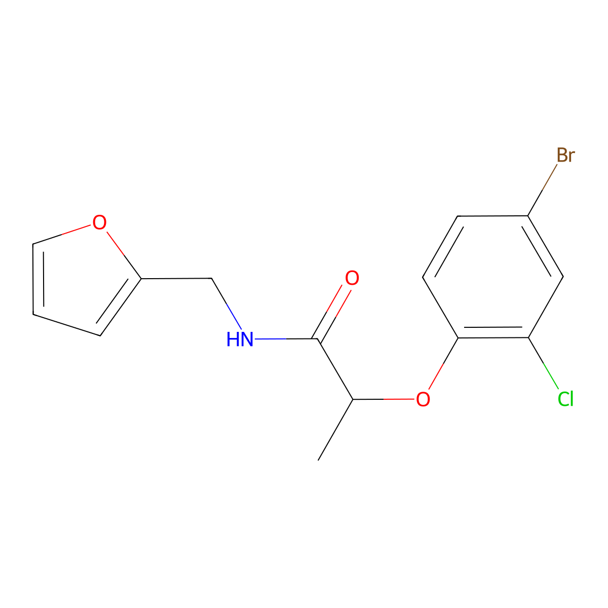 2-(4-bromo-2-chlorophenoxy)-N-(furan-2-ylmethyl)propanamide molecular structure, CAS 777873-35-5