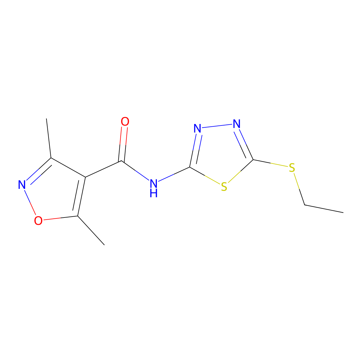 N-(5-ethylsulfanyl-1,3,4-thiadiazol-2-yl)-3,5-dimethyl-1,2-oxazole-4-carboxamide molecular structure, CAS 777873-51-5