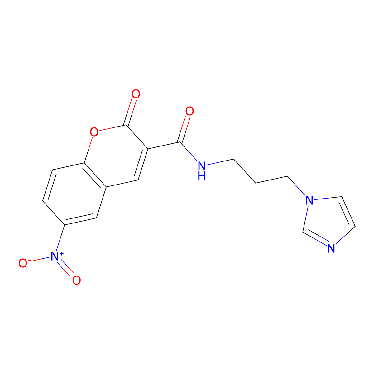N-[3-(1H-imidazol-1-yl)propyl]-6-nitro-2-oxo-2H-chromene-3-carboxamide molecular structure, CAS 777873-56-0