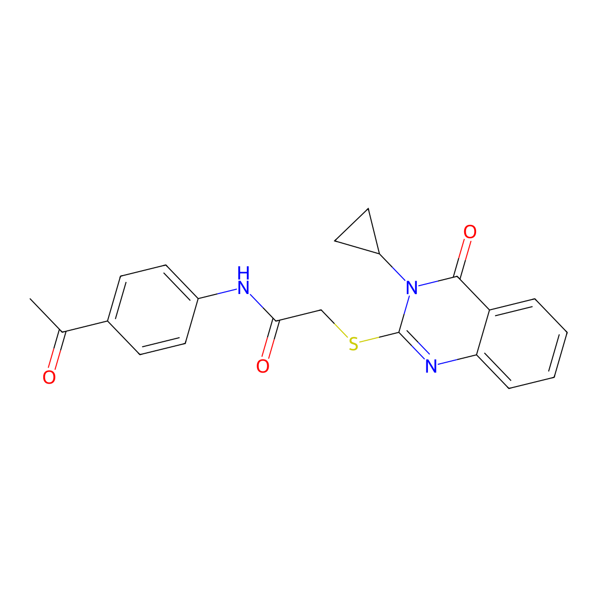 N-(4-acetylphenyl)-2-(3-cyclopropyl-4-oxoquinazolin-2-yl)sulfanylacetamide molecular structure, CAS 777873-67-3