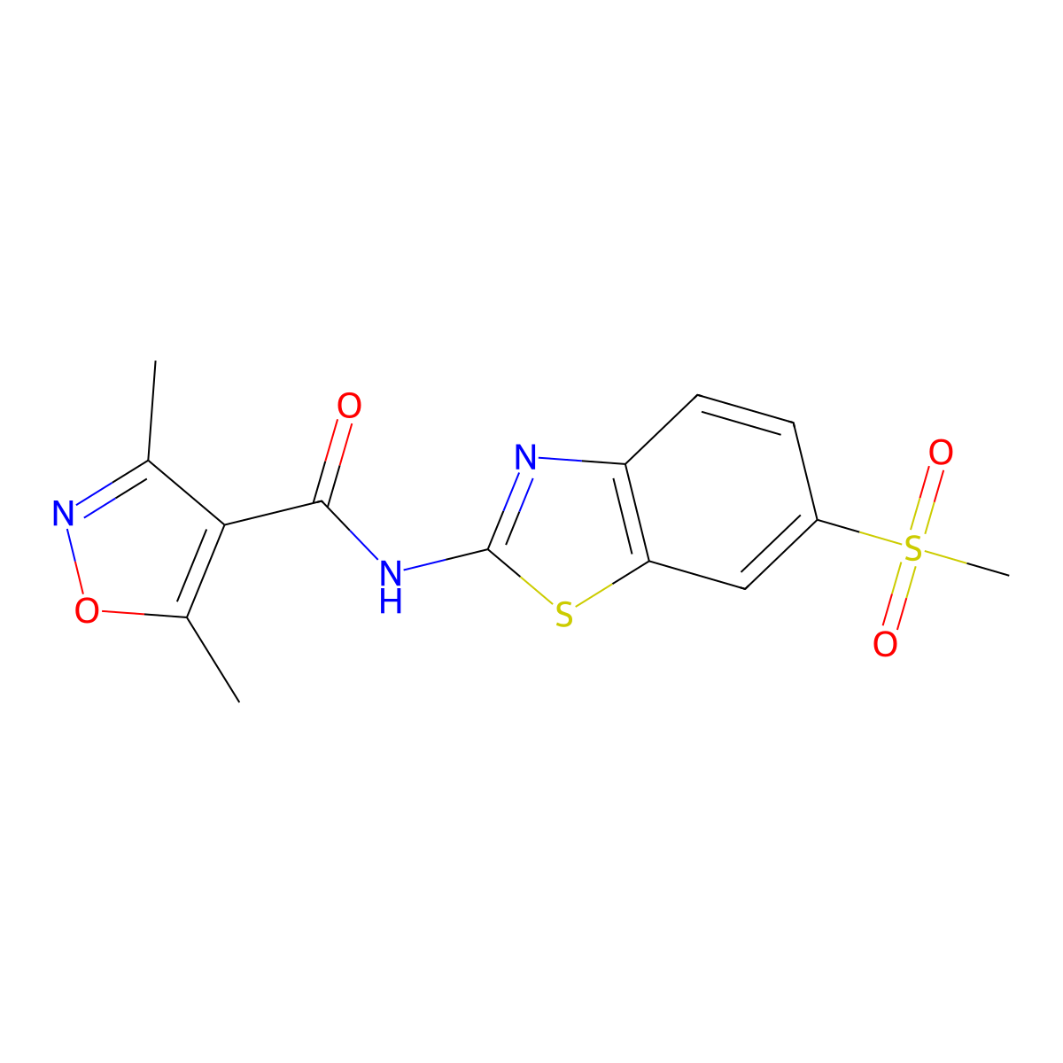 N-(6-methanesulfonyl-1,3-benzothiazol-2-yl)-3,5-dimethyl-1,2-oxazole-4-carboxamide molecular structure, CAS 777873-84-4