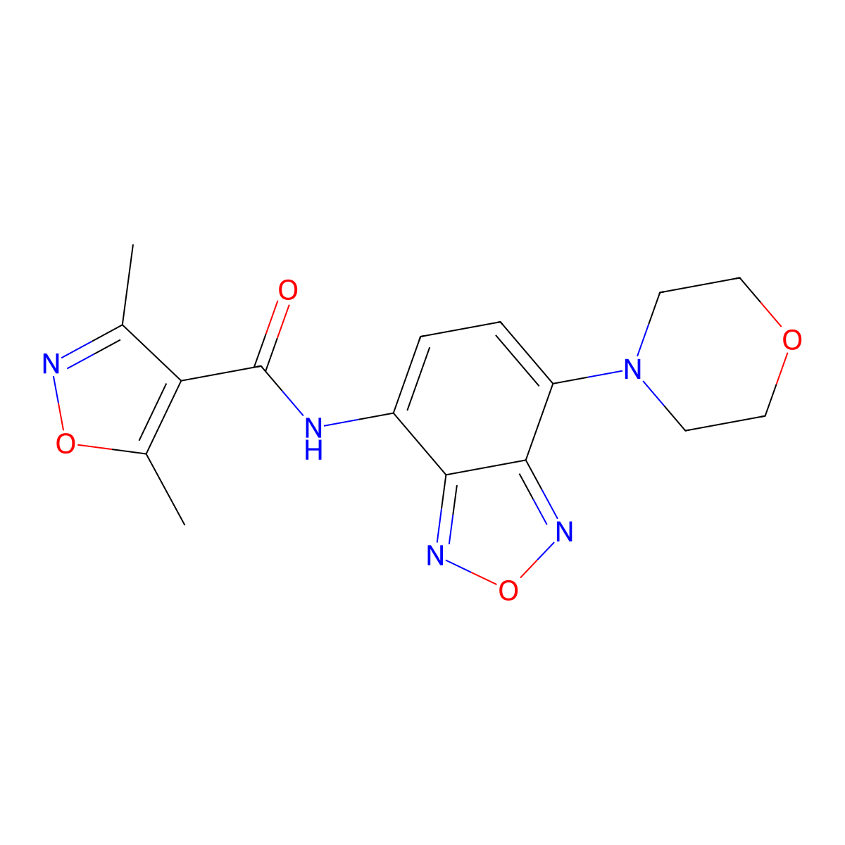 3,5-dimethyl-N-(4-morpholin-4-yl-2,1,3-benzoxadiazol-7-yl)-1,2-oxazole-4-carboxamide molecular structure, CAS 777873-87-7