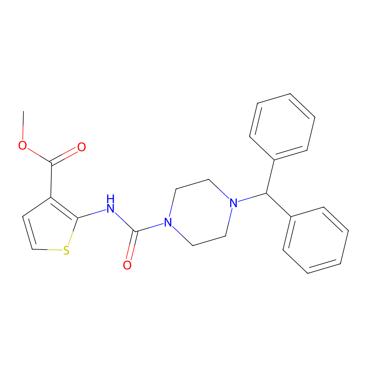 Methyl 2-{[4-(diphenylmethyl)piperazinyl]carbonylamino}thiophene-3-carboxylate molecular structure, CAS 777873-91-3
