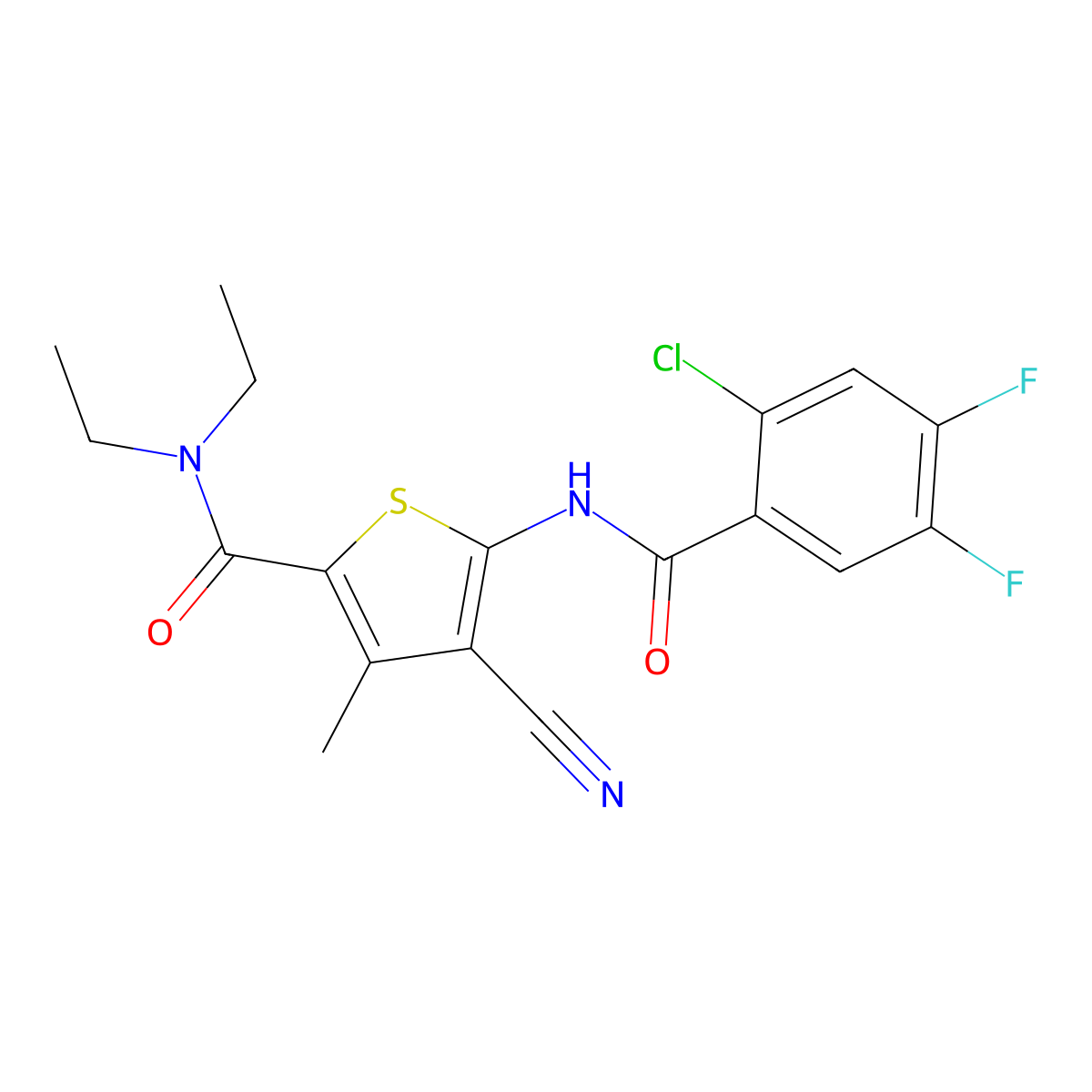 5-[(2-chloro-4,5-difluorobenzoyl)amino]-4-cyano-N,N-diethyl-3-methylthiophene-2-carboxamide molecular structure, CAS 777874-18-7
