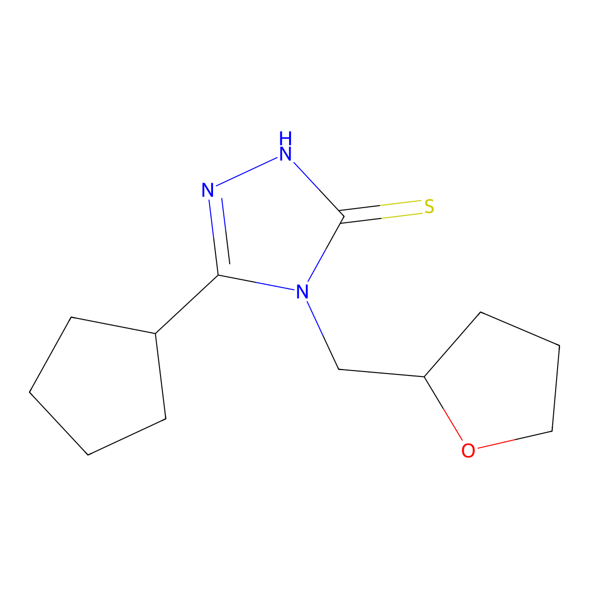 5-cyclopentyl-4-(tetrahydrofuran-2-ylmethyl)-4H-1,2,4-triazole-3-thiol molecular structure, CAS 777874-50-7