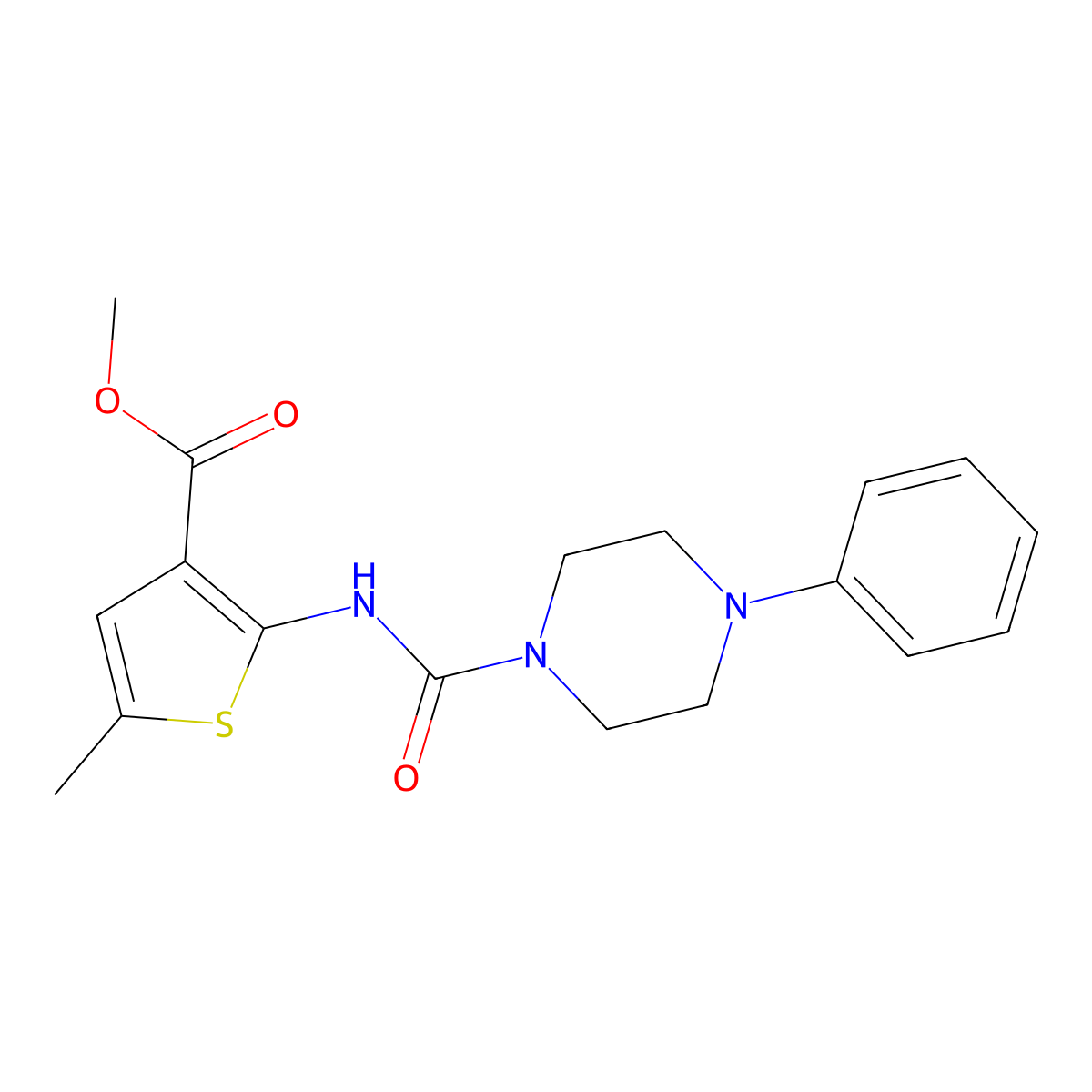 Methyl 5-methyl-2-{[(4-phenylpiperazin-1-yl)carbonyl]amino}thiophene-3-carboxylate molecular structure, CAS 777874-82-5