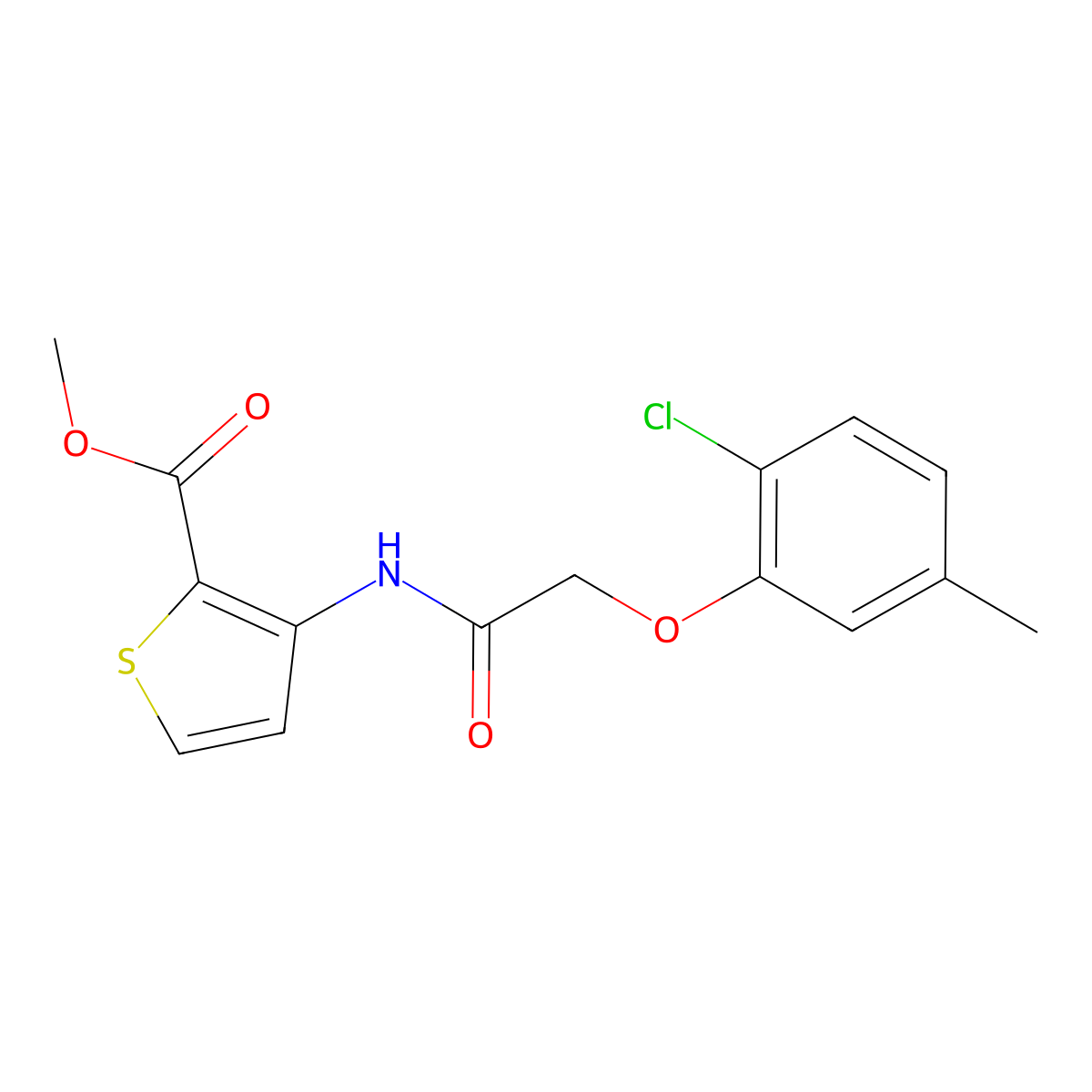 Methyl 3-{[(2-chloro-5-methylphenoxy)acetyl]amino}thiophene-2-carboxylate molecular structure, CAS 777874-92-7