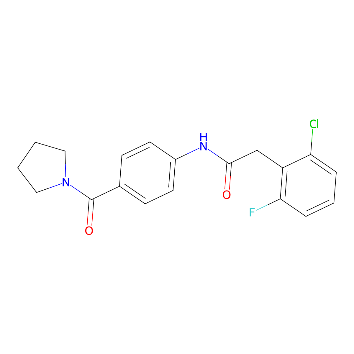 2-(2-chloro-6-fluorophenyl)-N-[4-(pyrrolidine-1-carbonyl)phenyl]acetamide molecular structure, CAS 777875-16-8