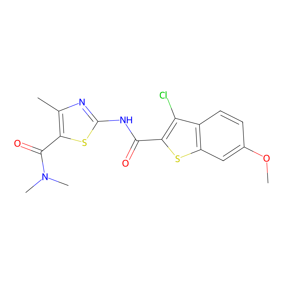 2-[(3-chloro-6-methoxy-1-benzothiophene-2-carbonyl)amino]-N,N,4-trimethyl-1,3-thiazole-5-carboxamide molecular structure, CAS 777875-53-3