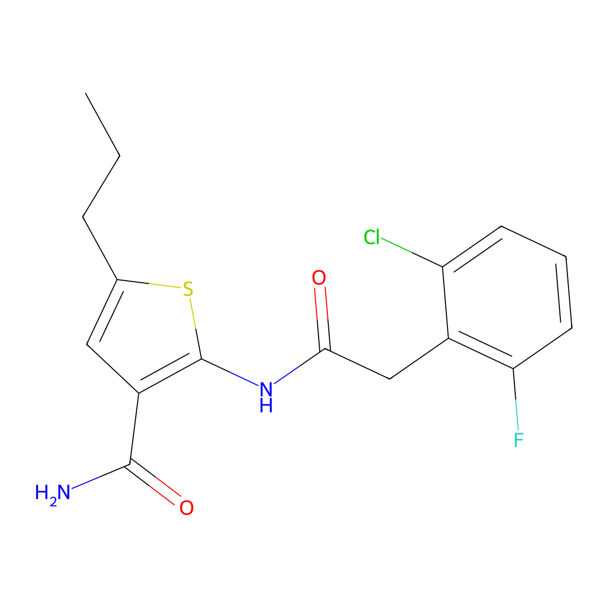 2-[[2-(2-Chloro-6-fluorophenyl)acetyl]amino]-5-propylthiophene-3-carboxamide molecular structure, CAS 777876-18-3