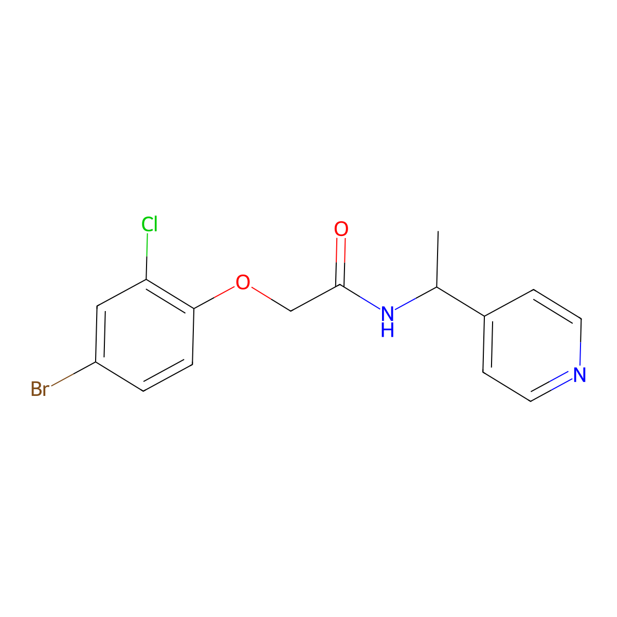 2-(4-bromo-2-chlorophenoxy)-N-(1-pyridin-4-ylethyl)acetamide molecular structure, CAS 777876-50-3